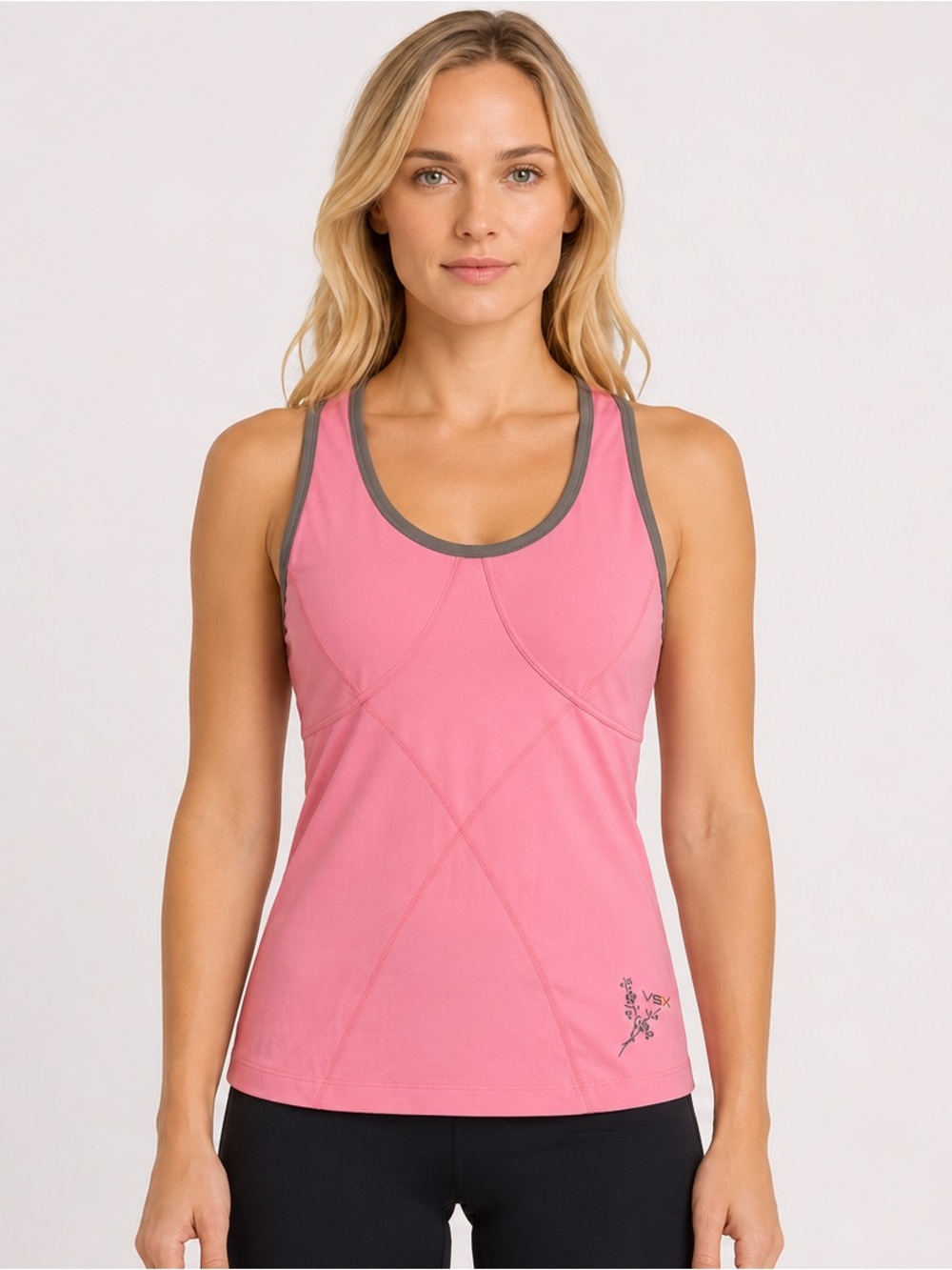 Victoria's Secret Sport VSX Racerback Workout Tank Pink/Gray w/Shelf Bra Size L